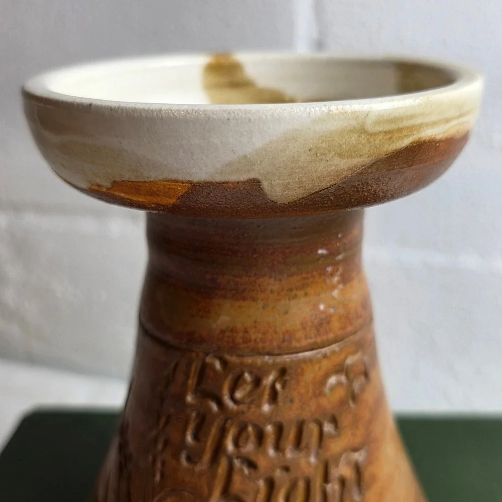 Studio Pottery Let Your Light Shine Brown Stoneware Candle Holder Fall Autumn